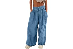 Skang Sommerhose Damen Leicht und Luftig mit Elastischem Bund Casual Lose Trousers Freizeithose mit Taschen Frauen Hosen Hippie Haremshosen High Waist Stoffhose Pumphose Einfarbig Locker Yoga Pants