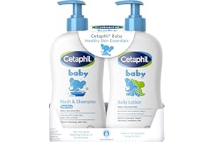 ‎CETAPHIL Cetaphil Baby Wash & Shampoo Plus Body Lotion, Healthy Skin Essentials, Head to Toe Hydration for up to 24 Hours, for Delicate, Sensitive Skin, 2-Pack,White