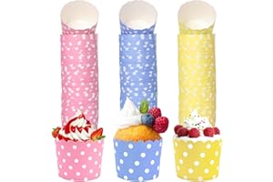 Vueinrg 150 Pezzi Pirottini per Muffin Carta Pirottini Cupcake da Forno Pirottini di Carta Ø6cm per Dessert Festa in Casa Matrimonio Compleanno Laurea Decorazione (Blu, Giallo, Rosa)