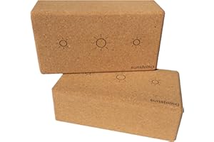 Sunshima Cork Yoga Block Set (2 Pack) – Premium 100% Natural Cork Blocks with Skin-friendly Non-Slip Grip for Beginners and Advanced Yoga and Pilates Classes, Home Fitness Accessories