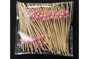 AILEXI Cocktail Sticks 100 Coups de bâtonnets en Bois Party Supplies Volante Finger Food Fruits Sandwich grignotage - Rose Perles Acryliques
