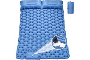 THIIXDAI Double Sleeping Pad for Camping, 196x125x10CM Large Self Inflating Camping Sleeping Mat with Pillow Built-in Pump Portable 2 Person Camping Pad for Hiking, Backpacking, Tent Air Mattress (Navy Blue)
