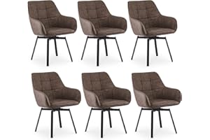 CLIPOP Esszimmerstühle Drehbar Set mit Armlehne, Kunstleder Polsterstuhl Gepolstert Sitz Küchenstuhl Drehstuhl Armlehnenstuhl für Esszimmer Wohnzimmer Büro (6er Set, Kunstleder Braun)