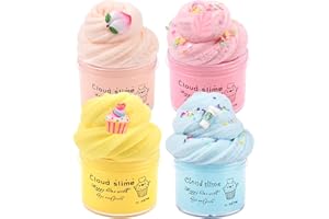 BASYWIIM 4 Pack Cloud Slime Kit, Non-Sticky Fluffy Slime, Stress Relief Scented Slime Toy for Kids Education, Party Gift and Birthday Gift