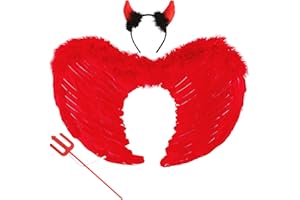 TOPJOWGA Ali d Angelo, Costume da Angelo Rosso, Ali d Angelo Costume, Ali di Piuma Angelo con Corna da Diavolo Fascia, Ali d'Angelo per Bambini, Feste in Costume per Halloween Karneval Cosplay