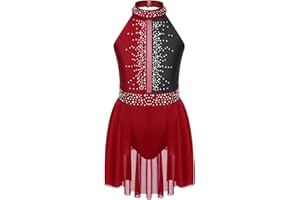 inhzoy Body da Ginnastica Artistica Bambina Vestito da Pattinaggio Artistico con Strass Balletto Body da Ballo Lirico Latino Contemporaneo Costumi di Danza Classica Moderna
