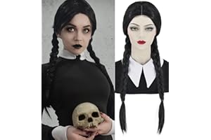 ENENBLAU Schwarz Perücke für Mittwoch Kostüm Kinder Perücke Schwarze Geflochtene Lange Synthetische Perücken für Indianerin Party Fasching Karneval Halloween 022