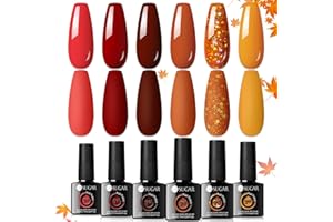 UR SUGAR Vernis Semi Permanent Rouge Foncé, 6PCS Vernis a Ongle Automne Pailleté Bourgogne Orange Couleur Vernis Gel U V Gel Semi Permanent Ongle Kit 7ml Cadeaux d'Noël
