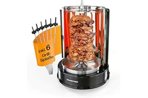 ‎GOURMETMAXX GOURMETmaxx Dönergrill | vertikaler Elektrogrill für Döner, Gyros, Schaschlik | Grill elektrisch mit Mittelspieß und 6 zusätzlichen Spießen, auch als Schaschlikgrill verwendbar