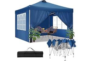 TOOLUCK Pavillon 3x3m Wasserdicht Stabil Winterfest Faltpavillon Partyzelt Gartenpavillon mit Entlüftung, 4 Seitenteilen, 4 Sandsack, Höhenverstellbar, Pop up Faltbar Gartenzelt, Blau