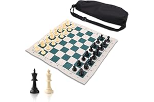 Échecs Portable Equlup, 34 x 34 cm/13,4 x 13,4 Pouces, Jeu d'Échecs de Voyage avec Planche Pliante, Jeu d'Échecs de Tournoi en PVC Portable pour la détente en Intérieur/Extérieur