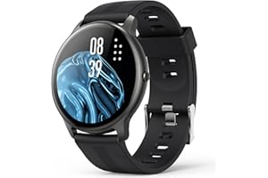 AGPTEK Smartwatch, 1,3 Zoll runde Armbanduhr mit personalisiertem Bildschirm, Musiksteuerung, Herzfrequenz, Schrittzähler, Kalorien, usw. IP68 Wasserdicht Fitness Tracker für iOS und Android, Schwarz