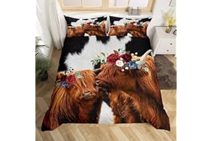 FEELINGYOU Highland Cow Bettbezug Set, Rustikales Schwarzweißes Milchkuhfell und schicker Hautdruck Trösterbezug Zimmerdekoration für Kinder Jungen, Bauernhaustierbettwäsche-Sets mit 1 Kissenbezug, 135x200cm