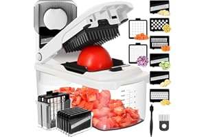 Ourokhome Vegetable Chopper with Container, Multifunctional Food Chopper Veggie Dicer Mandolin Slicer with 8 Blades for Potato, Tomato, Carrot, Essential Kitchen Gadgets (8 in 1, White)