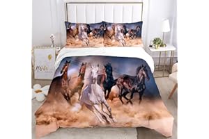 ‎JEFFEL JEFFEL Pferde Bettwäsche Set 135x200 cm, Kinderbettwäsche, Pferde Motiv 3D Tier Motiv, Mikrofaser, Sehr Weich, Kinder Bettwäsche Set mit Bettbezug und Kissenbezug (135_x_200_cm, Pferd-2)