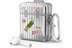 VISOOM Kompatibel mit AirPods Hülle AirPods Case Cute Apple Airpods 2 & 1, Voller Schutz Weiches TPU Suitcase Schutzhülle mit karabiner[Front-LED Sichtbar] (Silber)