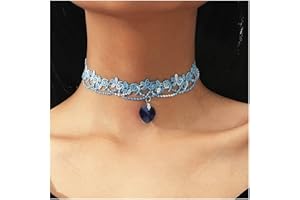 Inateannal Collana Girocollo In Pizzo Boho Collana Corta Con Ciondolo A Forma Di Cuore Di Zaffiro Collana Di Cristallo A Cuore Blu Collana Di Pizzo Vintage Collana Di Fiori Gioielli Per Donne Ragazze