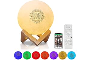 Haut-Parleur Quran 3D avec lumière de Lune - WMLBK - Bluetooth - Haut-Parleur Quran - Application - Télécommande - Petit Clair de Lune - Lampe LED avec Bluetooth Eid Mubarak Hadsch - Cadeaux