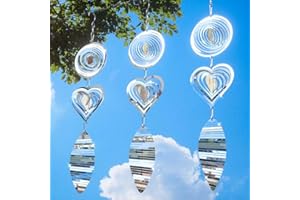 RIVWETEN Metal Bird Scare Discs Set, Wind Spinner 3D Hanging Wind Sculptures, Bird Scare Devices Outside Outdoor Garden Decor, Mirrored Wind Chime to Scare Birds Away from Yard Patio Farm (2Set 6Pcs)