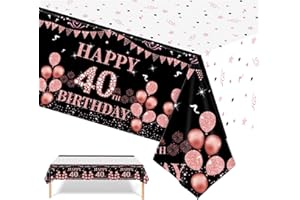 POPOYU Tischdecke 40 Geburtstag,Roségold Tischdeko Geburtstag Mädchen,137*274cm Tischdecke Party Deko Geburtstag,Tischdecken Dekoration für Geburtstagsfeier,Happy 40th Birthday Tischdecke für 40. Geburtstag