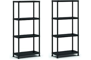 Keter Lot de 2 étagères 60/4, Noir, 4 étagères, Charge maximale 20 kg chacun, 60 x 30 x 135 H cm