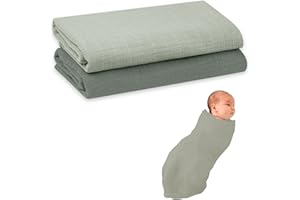 furora BABY Lange Bebe 80x80 cm, Mousseline (très Doux) en Coton Biologique (Oeko TEX 100 + GOTS) | Langes Coton bébé, Mousselines emmaillotage Bebe - Lavable à 60° (Vert | 120x120cm)