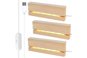 QUNKUN Base per Display con Luci LED in Legno - 3 Pezzi, Rettangolare, Illuminazione USB