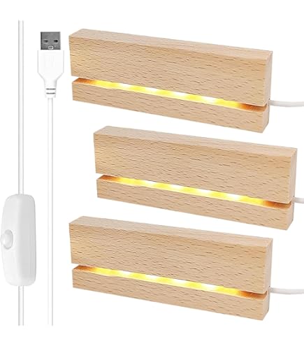 Base LED In Legno Per Display - 8 Pezzi 10cm, Piedistallo Illuminato Per Cristalli E Decorazioni