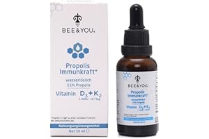 ‎BEE & YOU FROM THE FASCINATING ANATOLIALAND BEE&YOU Propolis Extrakt Immunkraft 15% wasserlöslich mit Vitamin D3+K2 Propolis Tropfen (30 ml) | Propolis Tinktur mit Vitamin D3+K2 Vitamin pro Tag,deckt täglichen Bedarf,ohne Alkohol flüssig