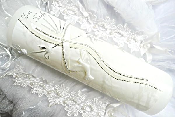 VT-45 Bougie de baptême pour communion et garçon - 250/70 mm - Avec accessoires pour écrire soi-même