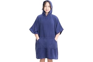 HOMELEVEL Ponczo kąpielowe dla dzieci ze 100% bawełny – ponczo na plażę, basen – ponczo surfingowe z kapturem – szlafrok kąpielowy dla chłopców i dziewczynek, granatowy, 10-13 Lat