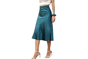 Alcea Rosea Gonna da donna in raso, attillata, in vita elasticizzata, a matita, gonna estiva