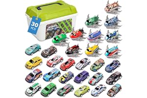 30 Pcs Pull Back Toy Cars & Planes Set with Storage Box, 20 Alloy Race Cars 10 Planes Mixed Vehicle Toys, Party Favors Toys, Goodie Bag Stuffers, Pinata Fillers, 3+ Years Old Kids Boys Girls Gift