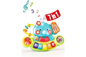 hahaland Giochi Musicali Bambini 6 Mesi - Giocattolo Attività Pianoforte Elefante con Musica e Luci, Pianola Neonato 6 9 12 Mesi Tastiera Educativa Neonata 1 anno