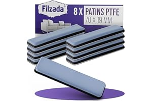 Filzada® 8X Patins pour Meubles Téflon Auto-adhésifs - 70 x 19 mm (carré) - Chaise de Planeur Professionnels/Planeur PTFE (Téflon)