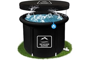 B&Y Eisbad Tonne für Athleten mit Abdeckung, 90cm Ø Groß tragbares Ice Bath tub für Kryotherapie, 477L Faltbare Aufblasbare badewanne für den Innen- und Außenbereich Erwachsene
