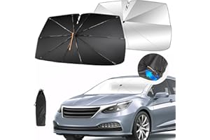 GOHHME Parasol Parabrisas para Coche Parasol para Coche Diseño Plegable con Muelle Giratorio 360° 10 Costillas Protección Solar Bloqueo UV Parabrisas Delantero Fácil de Instalar 150 * 82 cm