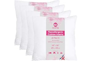 I&S Home Cushion Inserts 45cm x 45cm (18"x18") Inner Pads - Hollowfibre Square Pillow - Bounce Back Polyester Scatter Cushions - Hypoallergenic Cushions for Sofa and Couch - Pack of 4