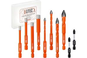 BGTEC Punte Trapano Diamantate 10 pezzi- 5/6/8/10MM + Trapano in Carburo 5/6/8/10MM per Piastrelle, Ceramica, Marmo, Granito, Cemento, Legno, Plastica, Muratura - con punta a cacciavite PH2