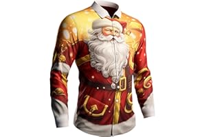 BOLONWZI Freizeithemden für Herren Weihnachten Weihnachtsmann Party Hemd Langarm Button Down Hemden Slim Fit Shirt mit Weihnachtsmotiv für Festival Party Freizeitkleidung