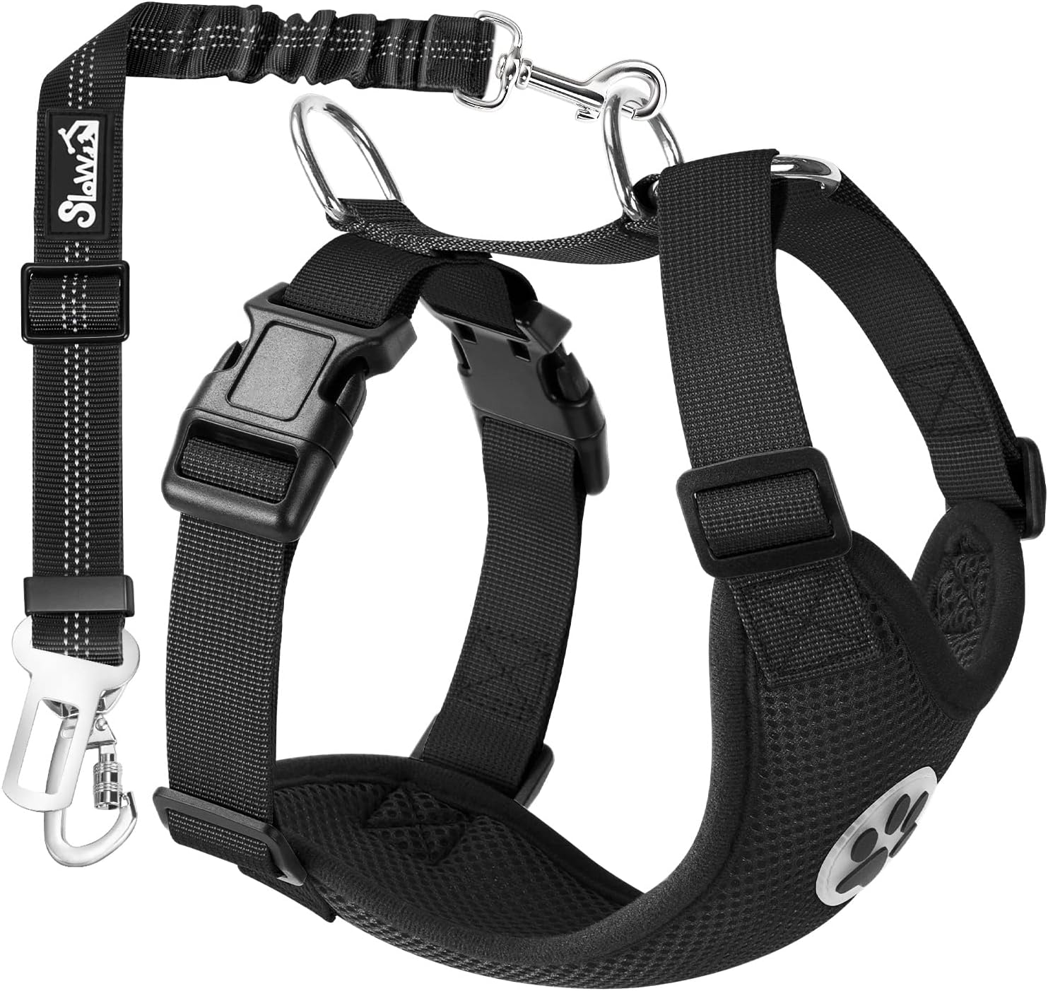 Nasjac Dog Car Harness with Seat Belts, Safety Adjustable Dog Seat Belts for Cars with Clip and Buckle, Breathable Mesh Pet Vest Harness Seatbelts with Secure Elastic Buffer for Travel