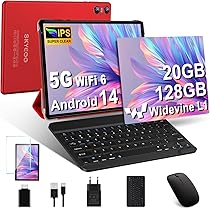 Tablette Android 14 10 Pouces | 22Go RAM, 128Go ROM, Extensible 1To | 5G WiFi, GPS, 8000mAh | Avec Clavier, Souris, étui | Bleu