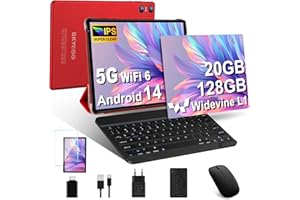 SKYEGG Tablet 10 Pulgadas Android 14 – 20GB RAM + 128GB ROM (Ampliable hasta 1TB), Widevine L1, WiFi 6, con Teclado, Ratón y Funda – Ideal para Trabajo y Estudio – Rojo