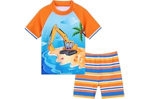WAWSAM Boys Swimsuit Set Kids Two Pieces Swimwear UPF 50+ UV Proction Rash Guard and Trunk Swimming Costume