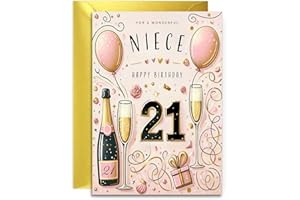 OLIVIA SAMUEL Niece 21st Birthday Card - Champagne and Balloons design - Elegant Birthday Card for Her Age 21 with lovely verse inside. A5 with Gold Envelope