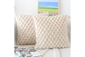NIULAA Faux Fur Cushion Covers 45 x 45 Beige Set of 2 Fluffy Plush Cushion Covers 18x18 Pillow Covers Soft Fuzzy Pillowcases Moroccan Style Home Decor Cushion Cover
