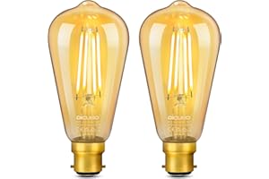 DiCUNO ST64 Vintage Light Bulb B22 6W, 60 Watt Equivalent, Antique/Retro Amber Glass Lamp, 2200K Warm White, Not-dimmable, Bayonet LED Filament Lamp Squirrel Cage, 660LM, 2 Pcs