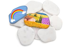 lomdung 12 Stück Flache Steine zum Bemalen, Gemalter Kieselsteine, Steine zum Bemalen, Flache Kieselsteine zum Basteln, Dekosteine Naturstein, Weiß Glatte Große Kieselsteine, 3-8 CM