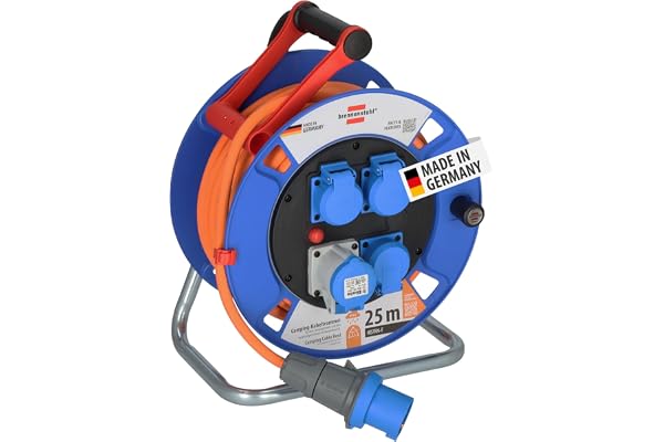Brennenstuhl Garant camping kabeltrumma/CEE 230V kabelvinda 25m (H07RN-F 3G2.5 kabel i signalfärg orange, för permanent utomhusbruk IP44, Made in Germany)