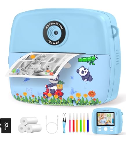 YOBWOK Cámara Instantánea Infantil HD 1080P Con Impresión Sin Tinta – Incluye Tarjeta De 32GB, Bolígrafos Y Papel – Regalo Para Niños De 3 A 12 Años (Azul)